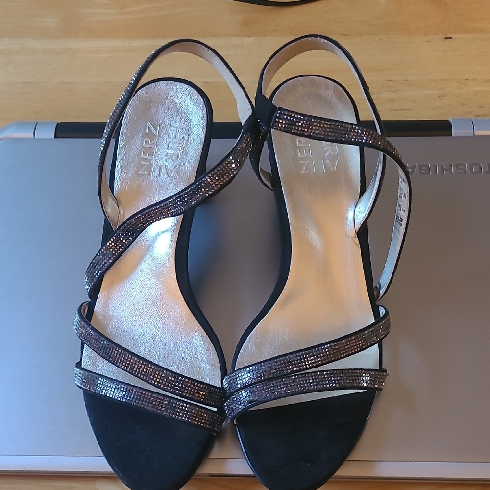 Sparkly Black strappy heels.  Worn 1 Time.